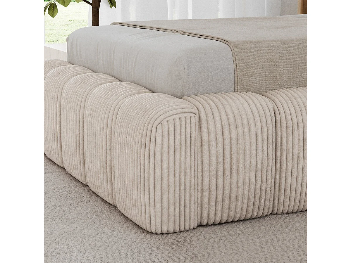 Letto contenitore 90x200 con rete e luci LED incluse Auria in velluto a coste beige