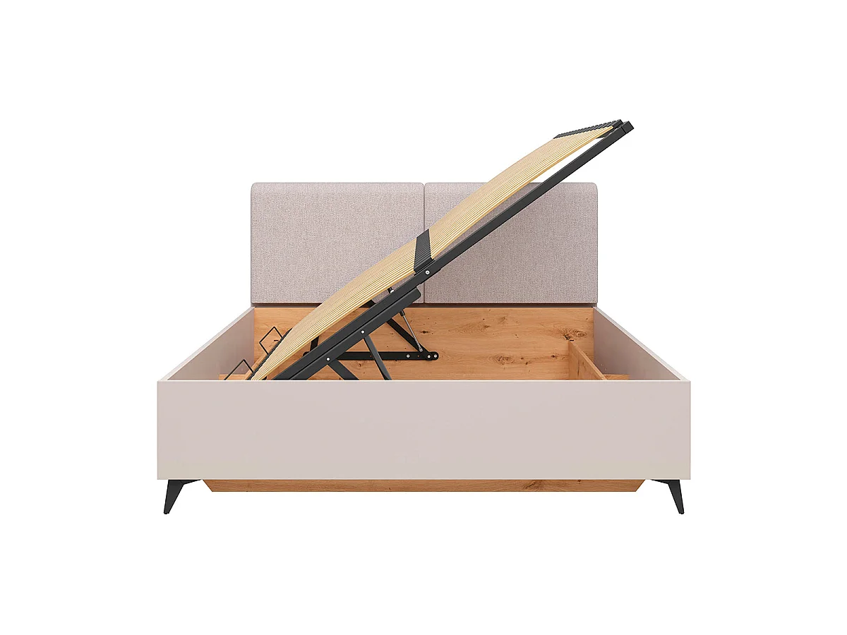 160x200 Storage Bed with Mattress Base Included, Side-Opening, Vicky Cashmere and Wood