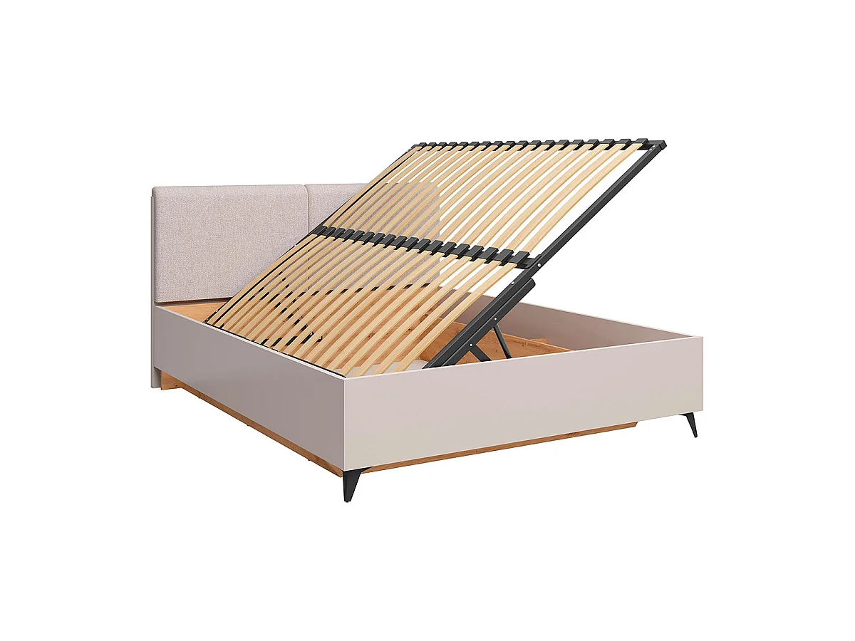 160x200 Storage Bed with Mattress Base Included, Side-Opening, Vicky Cashmere and Wood
