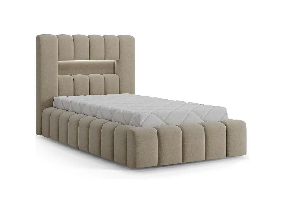 Lit coffre 90x200 sommier et LED inclus Auria Velours Beige