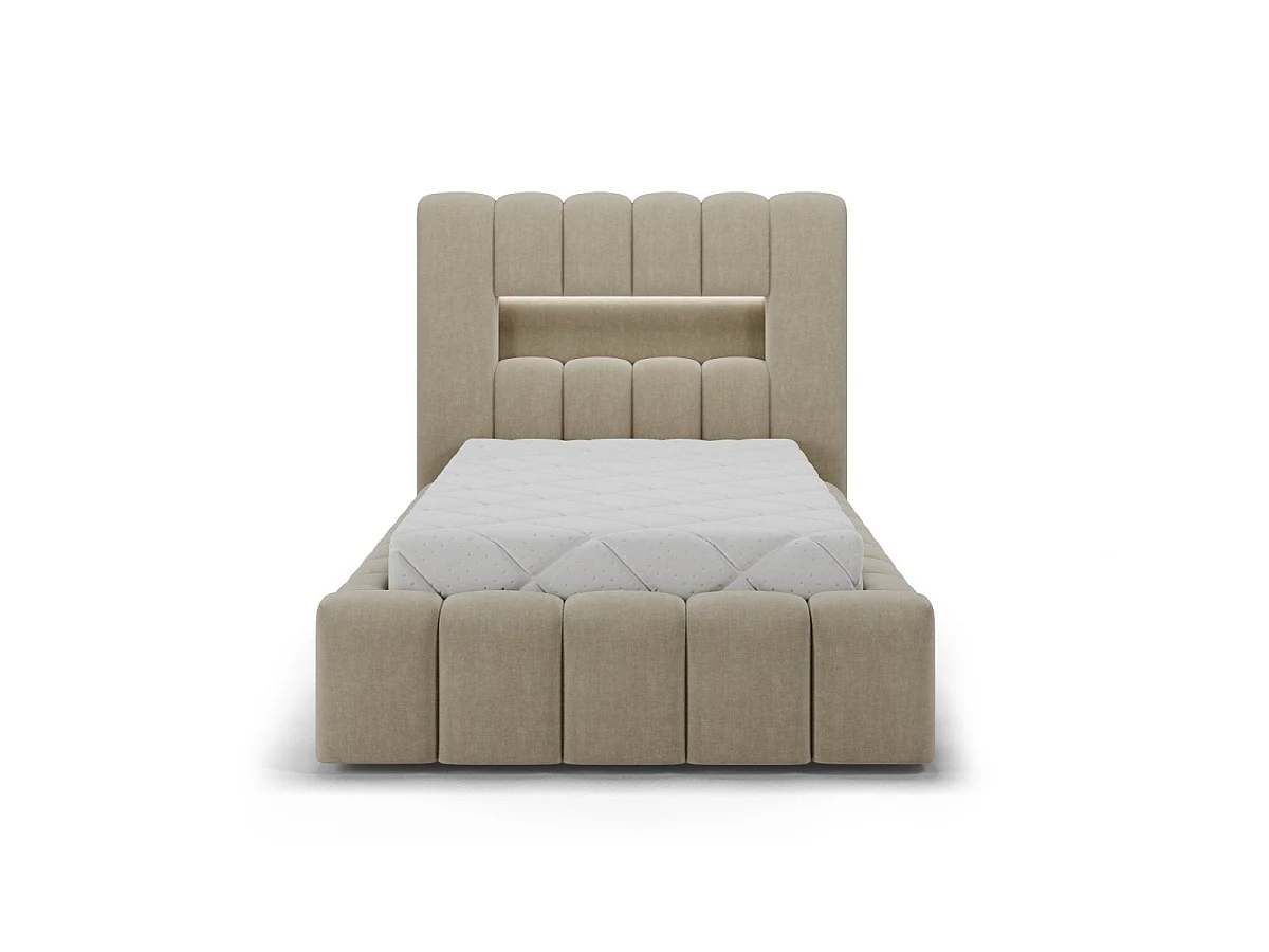 Lit coffre 90x200 sommier et LED inclus Auria Velours Beige