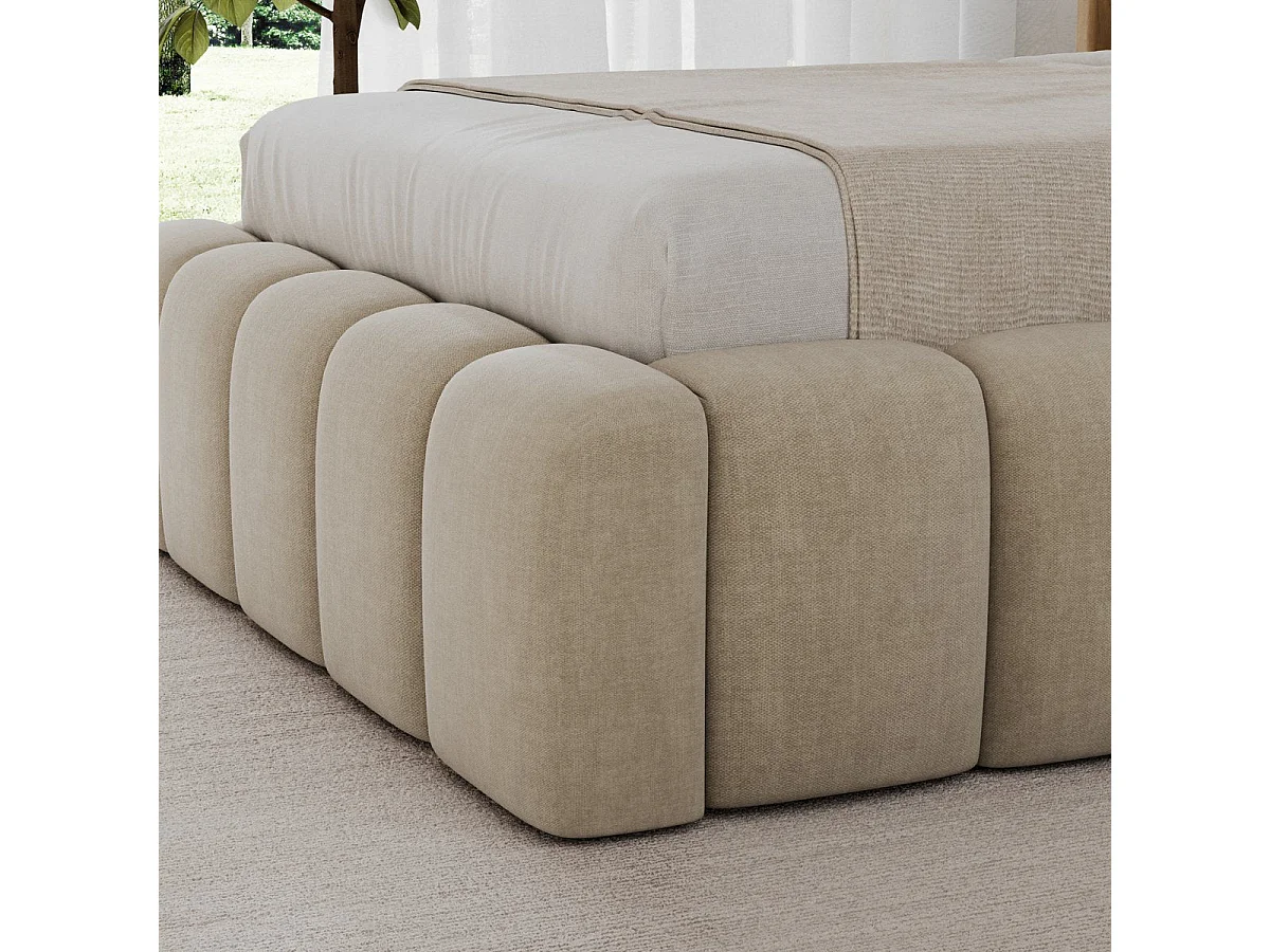 Lit coffre 90x200 sommier et LED inclus Auria Velours Beige