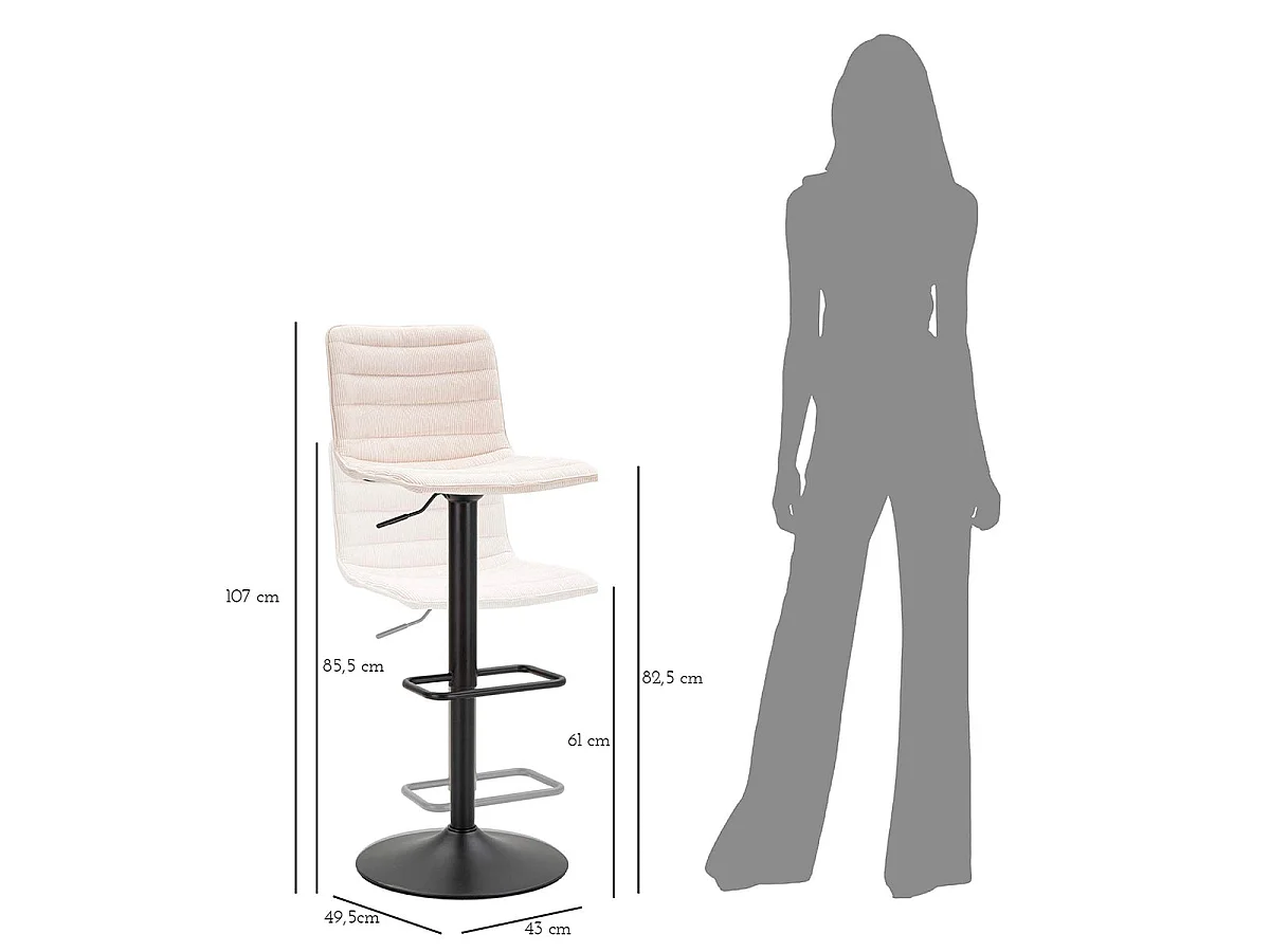 Lot de 2 tabourets de bar réglables de 61 à 83 cm en tissu et métal Mason Blanc et Noir