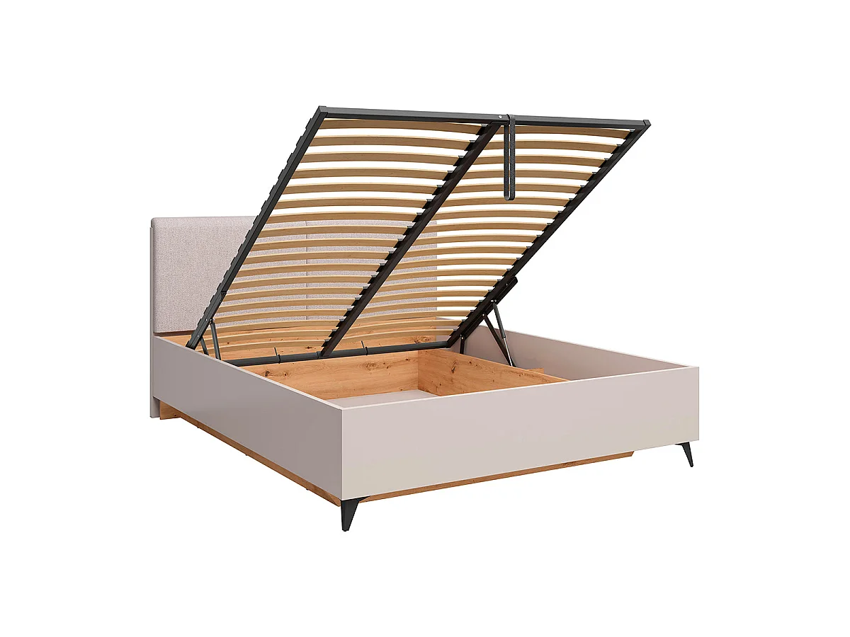 160x200 Storage Bed with Mattress Base Included, Front-Opening, Vicky Cashmere and Wood