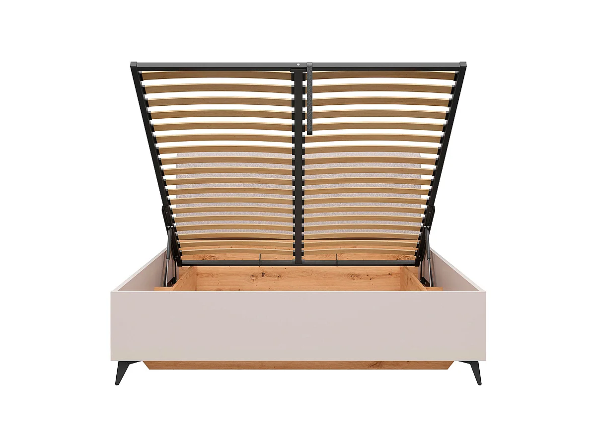 160x200 Storage Bed with Mattress Base Included, Front-Opening, Vicky Cashmere and Wood