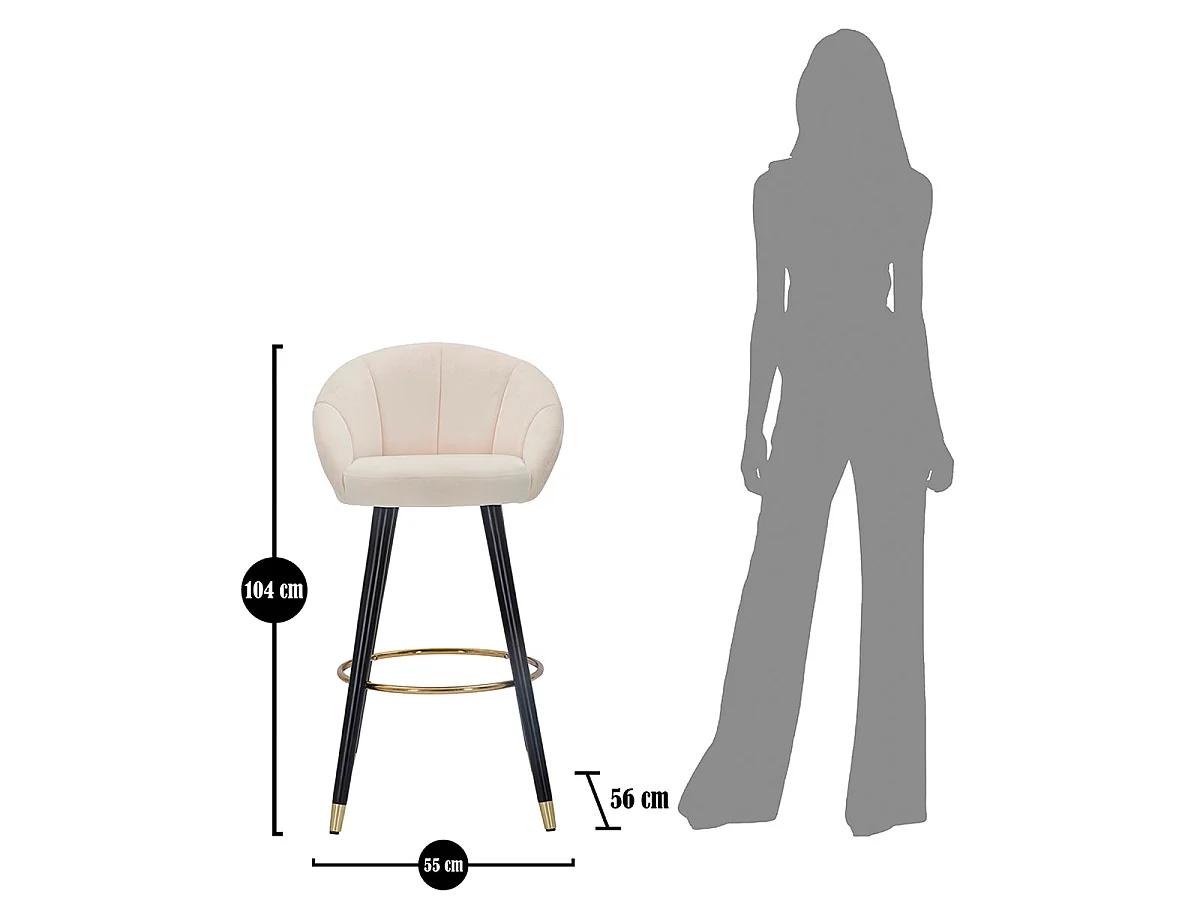 Cadeira de bar fixa de 80 cm em tecido Sirena Creme