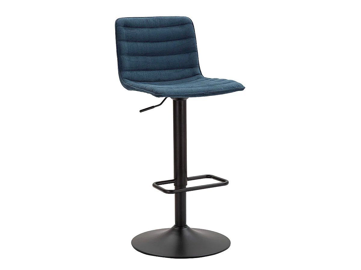 Lote de 2 taburetes de bar ajustables de 61 a 83 cm, de tela y metal, en azul Mason y negro
