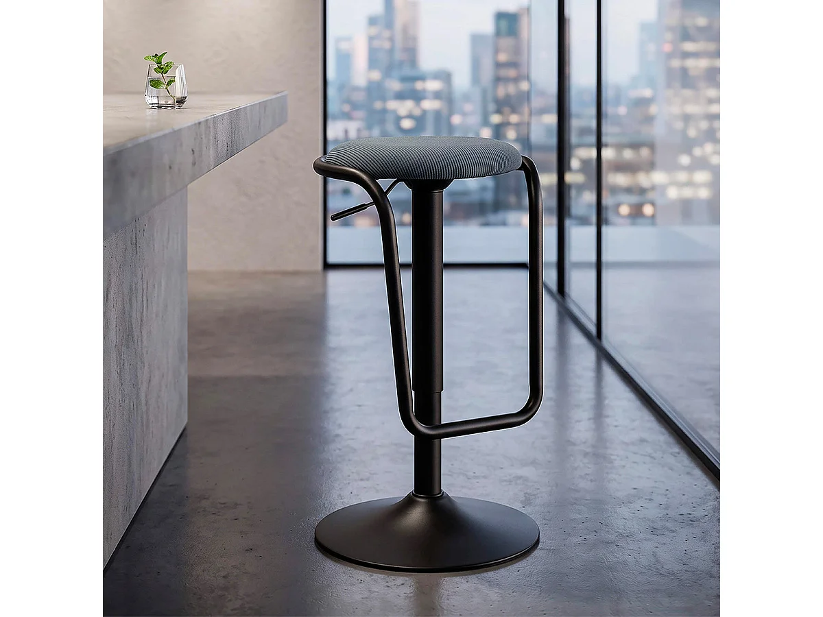 Taburete de bar regulable de 61 a 83 cm, de tela y metal, en azul y negro «Mason»