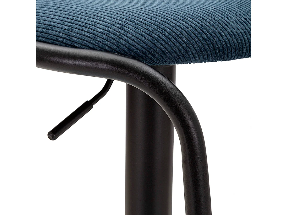 Taburete de bar regulable de 61 a 83 cm, de tela y metal, en azul y negro «Mason»