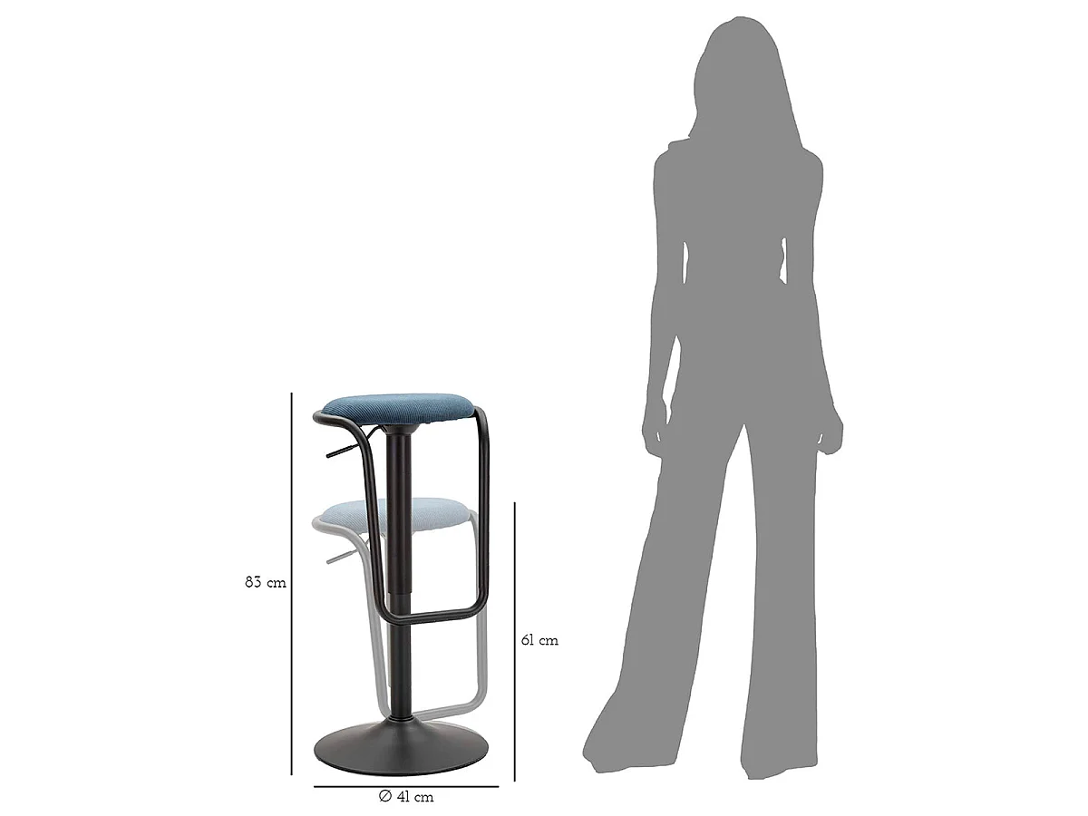 Taburete de bar regulable de 61 a 83 cm, de tela y metal, en azul y negro «Mason»