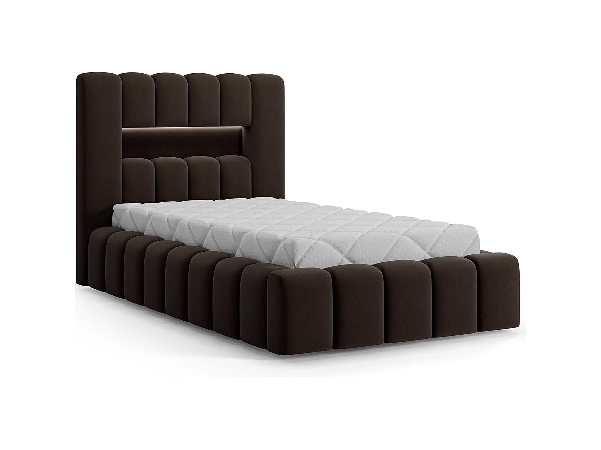 Lit coffre 90x200 sommier et LED inclus Auria Marron Foncé