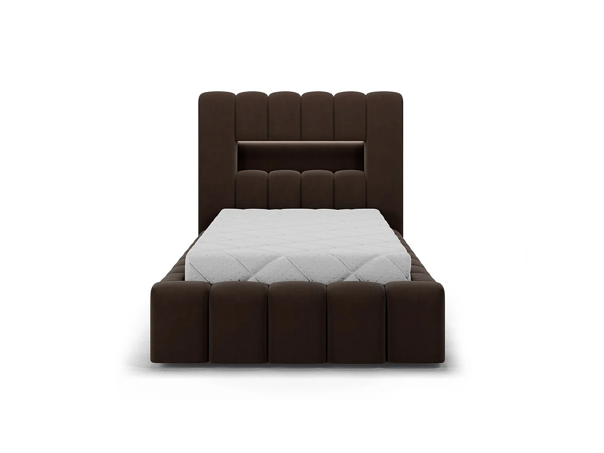 Lit coffre 90x200 sommier et LED inclus Auria Marron Foncé