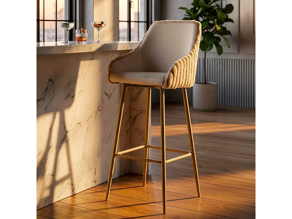 Lot de 2 chaises de bar avec accoudoirs 78 cm North velours côtelé Crème