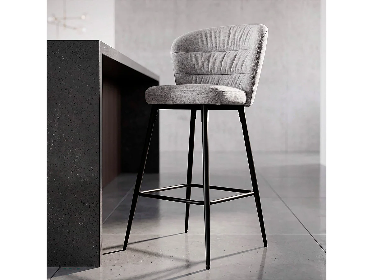 Lot de 2 chaises de bar 78 cm en tissu et métal Flinn Gris