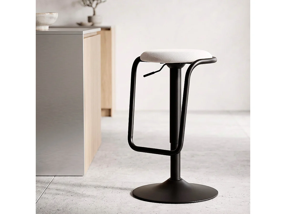Tabouret de bar réglable de 61 à 83 cm en tissu et métal Mason Blanc et Noir