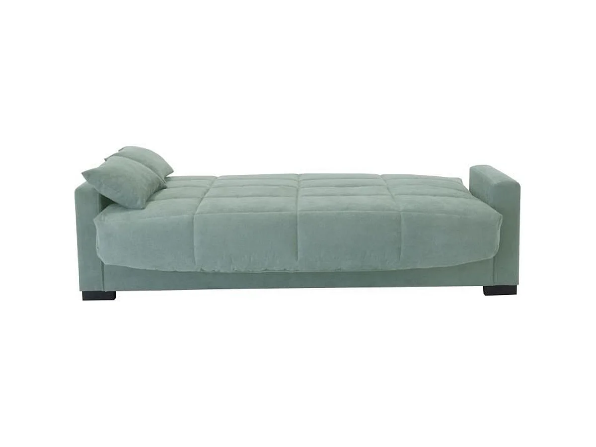 Slaapbank MEGAN 14 - Amandelgroene stof, 3-zits, 130x190 cm Bed, Opbergruimte, Klaar om te monteren