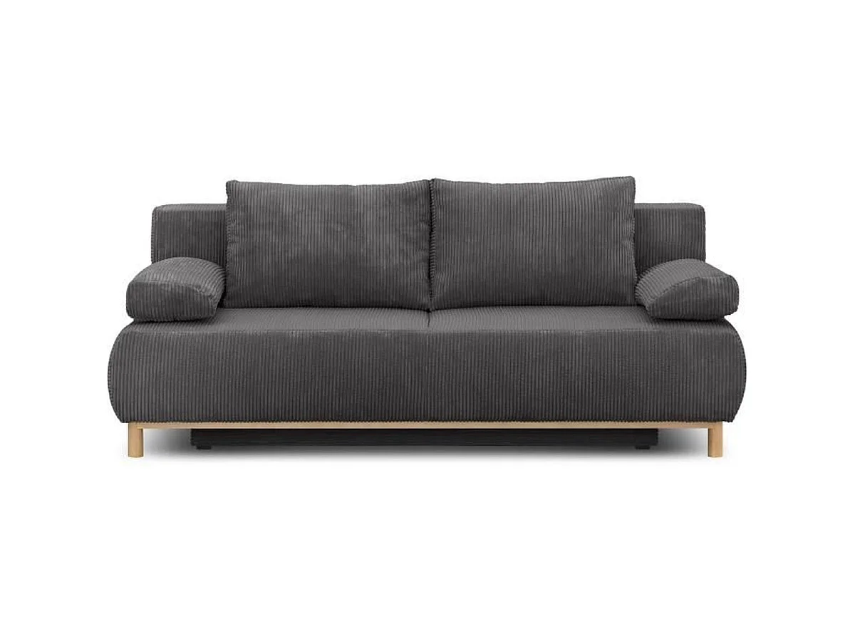 MIKA Canapé 3 places convertible en velours côtelé gris foncé avec coffre - L 192 x P 93 x H 84 cm