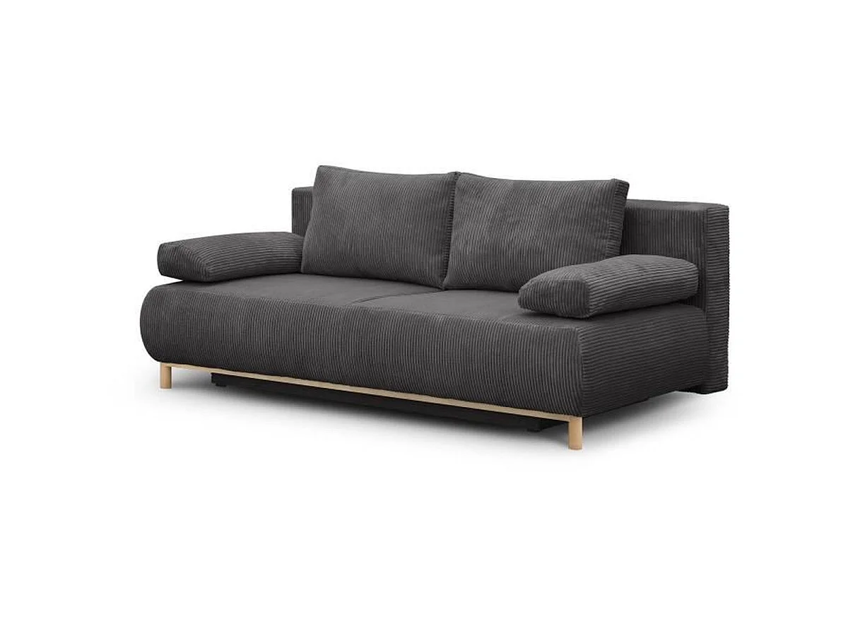 MIKA Canapé 3 places convertible en velours côtelé gris foncé avec coffre - L 192 x P 93 x H 84 cm