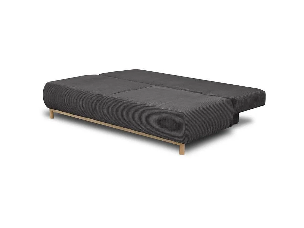 MIKA Canapé 3 places convertible en velours côtelé gris foncé avec coffre - L 192 x P 93 x H 84 cm