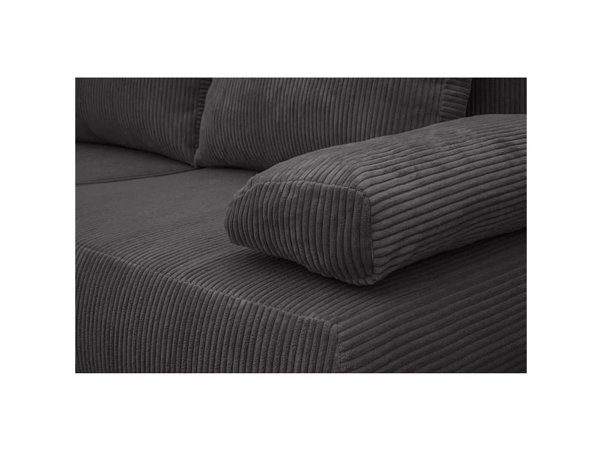MIKA Canapé 3 places convertible en velours côtelé gris foncé avec coffre - L 192 x P 93 x H 84 cm