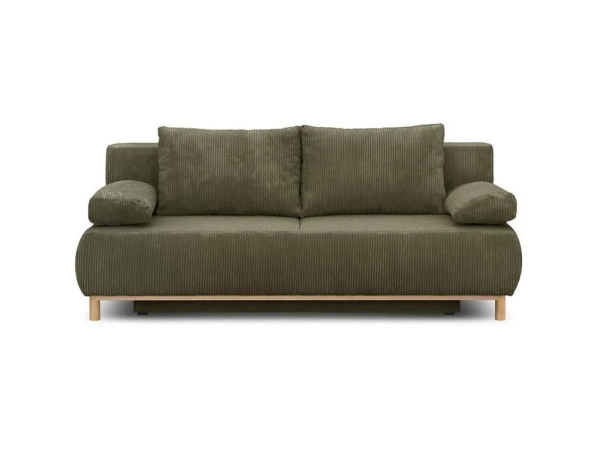 MIKA Canapé 3 places convertible en velours côtelé kaki avec coffre, L192 x H84 x P93 cm