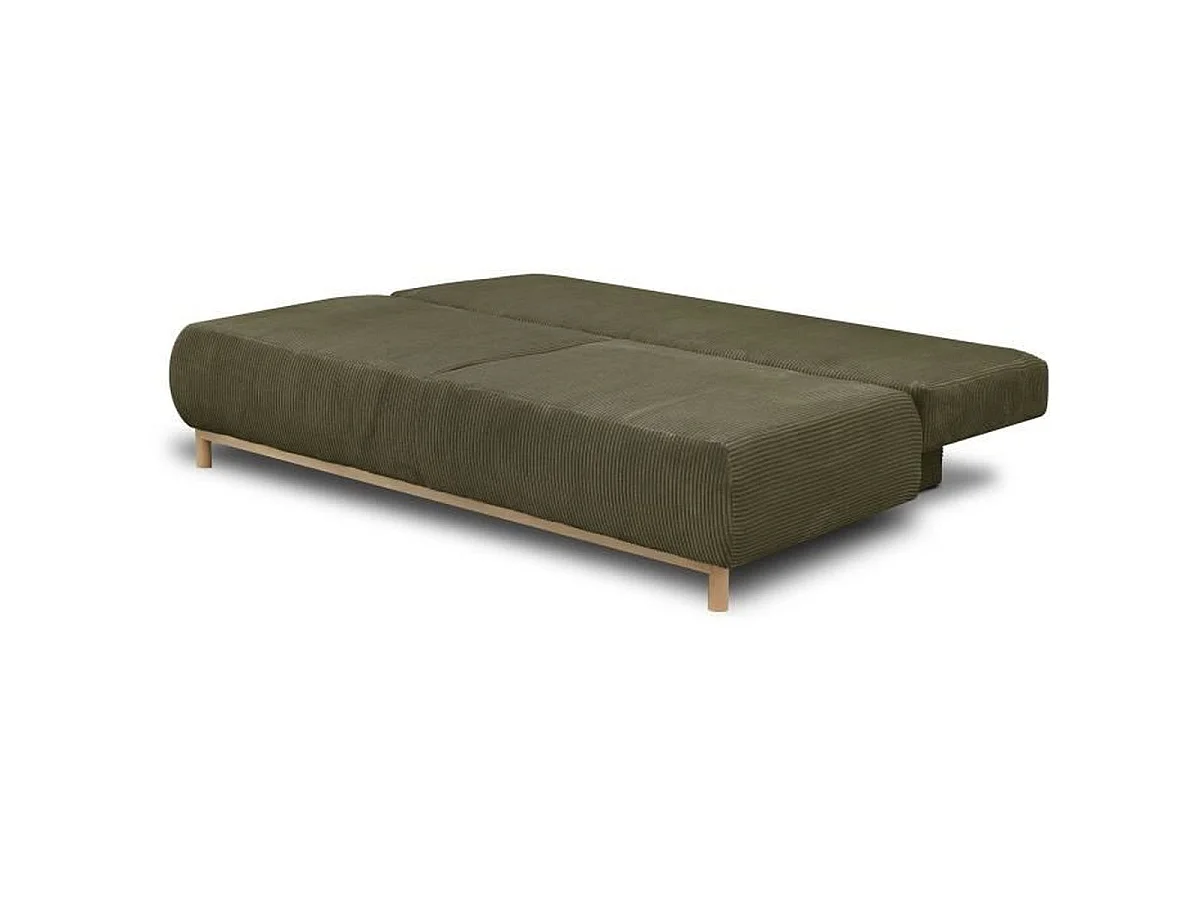 MIKA Canapé 3 places convertible en velours côtelé kaki avec coffre, L192 x H84 x P93 cm