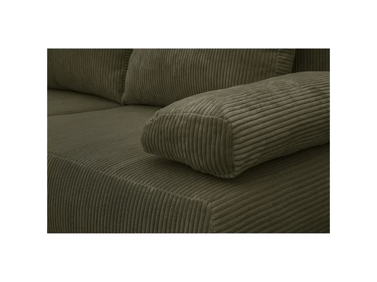 MIKA Canapé 3 places convertible en velours côtelé kaki avec coffre, L192 x H84 x P93 cm