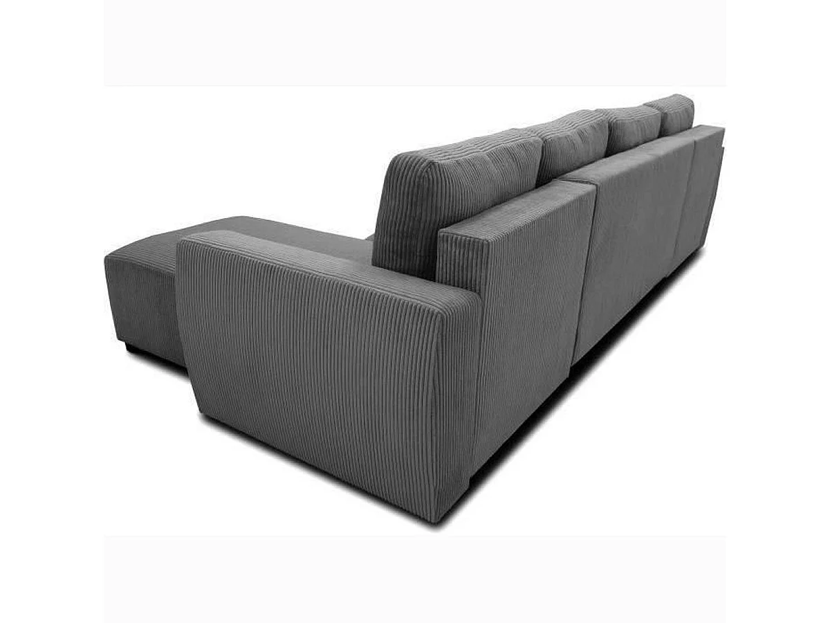 Canapé d'angle convertible panoramique PHARELL 5/6 places velours côtelé anthracite avec coffre - L297 x P155 x H85 cm