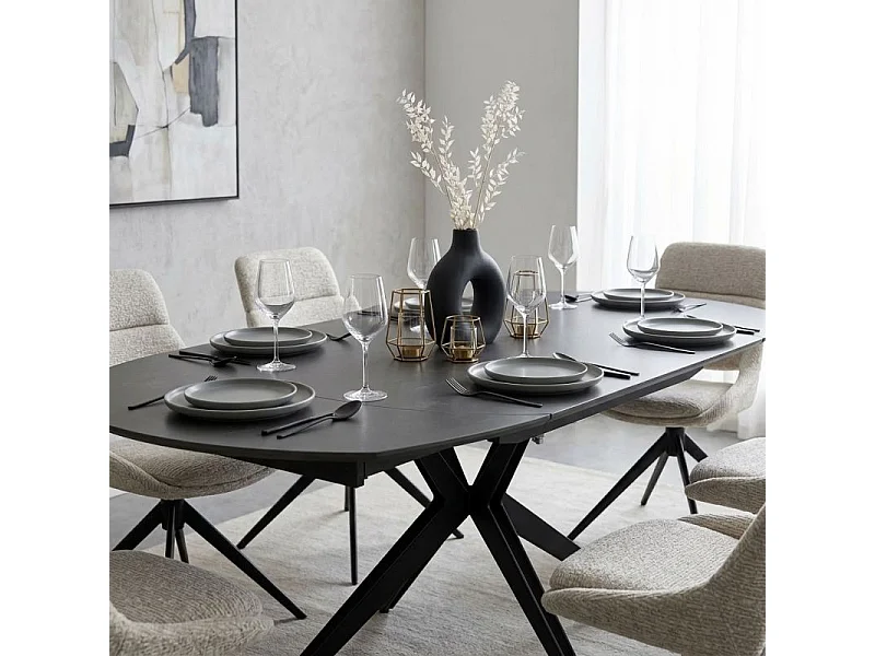 Table extensible ovale 130 à 190 cm en céramique gris foncé fritté – ADELE