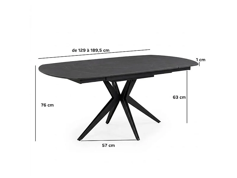 Table extensible ovale 130 à 190 cm en céramique gris foncé fritté – ADELE