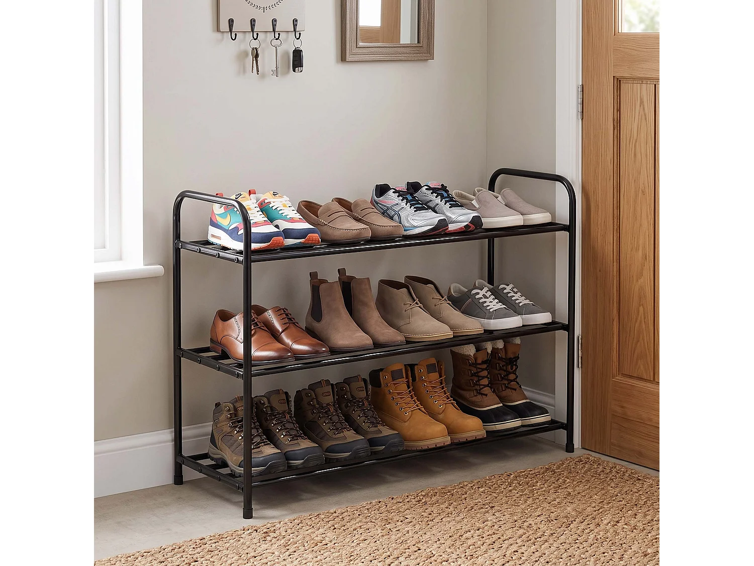Étagère à chaussures Springos® à 3 niveaux – Support à chaussures en métal avec étagères