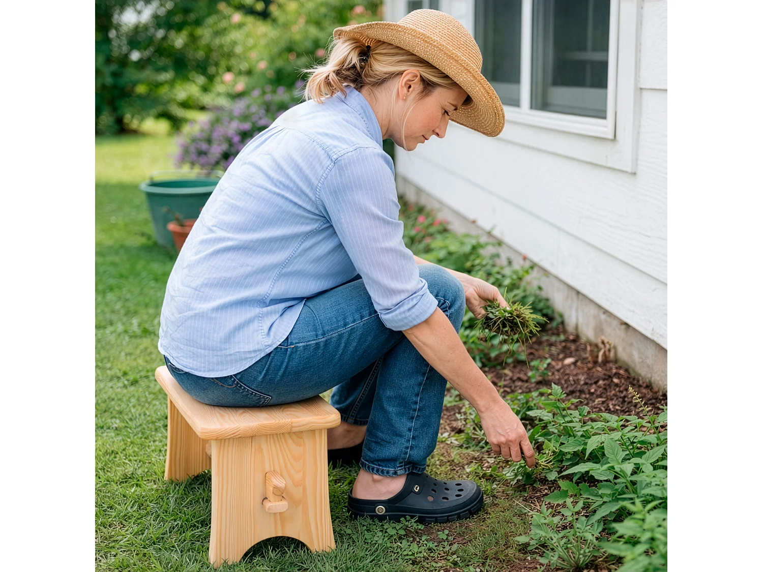 Tabouret en bois, tabouret de jardin, marchepied