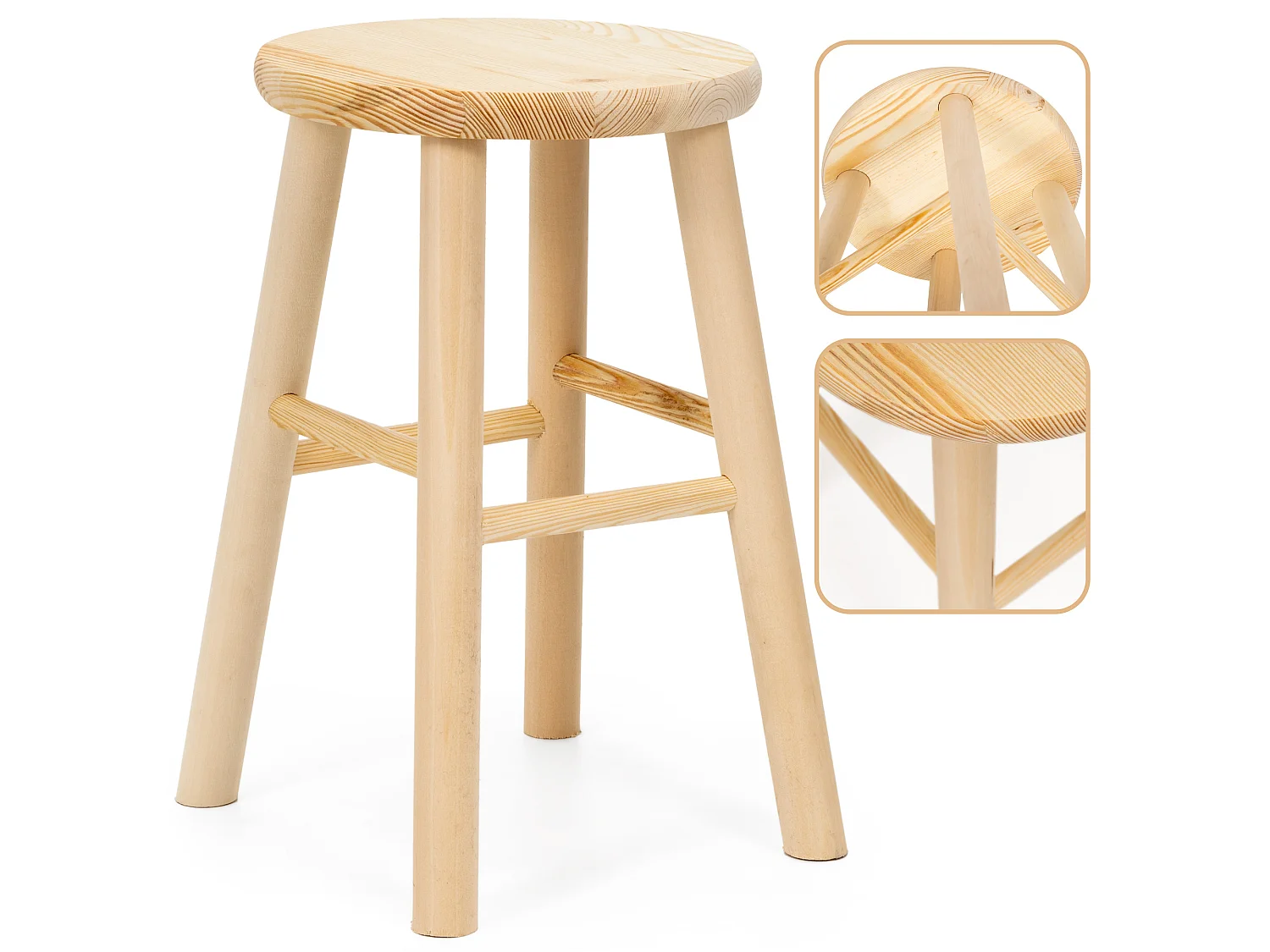 Tabouret de cuisine rond en bois Taboret 44 cm, siège multifonctionnel
