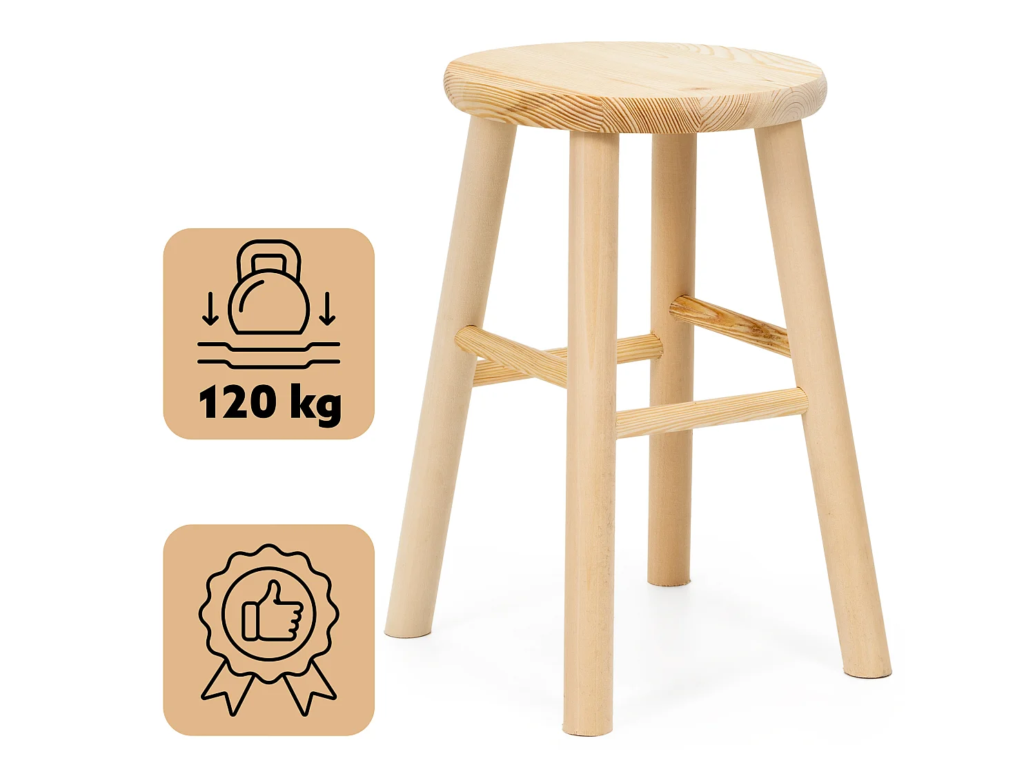 Tabouret de cuisine rond en bois Taboret 44 cm, siège multifonctionnel