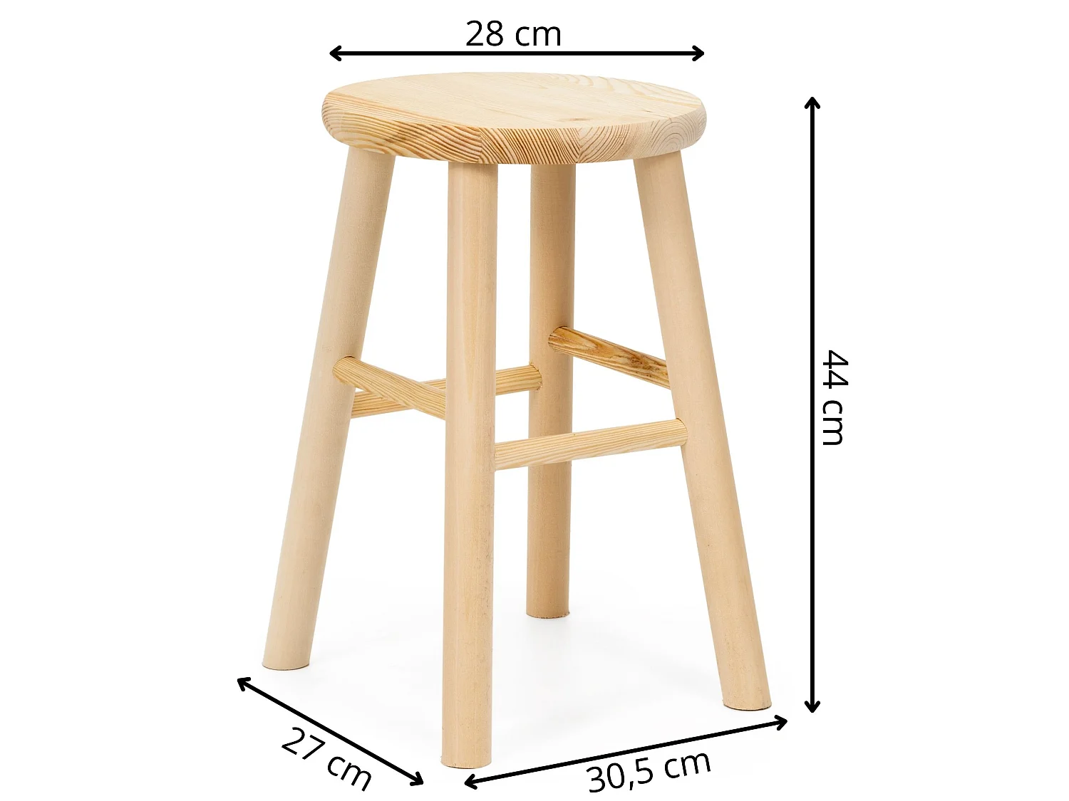 Tabouret de cuisine rond en bois Taboret 44 cm, siège multifonctionnel