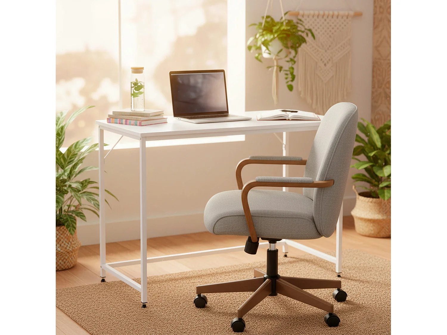 Bureau d'ordinateur moderne 100 × 50 × 76 cm – Table industrielle Loft blanche