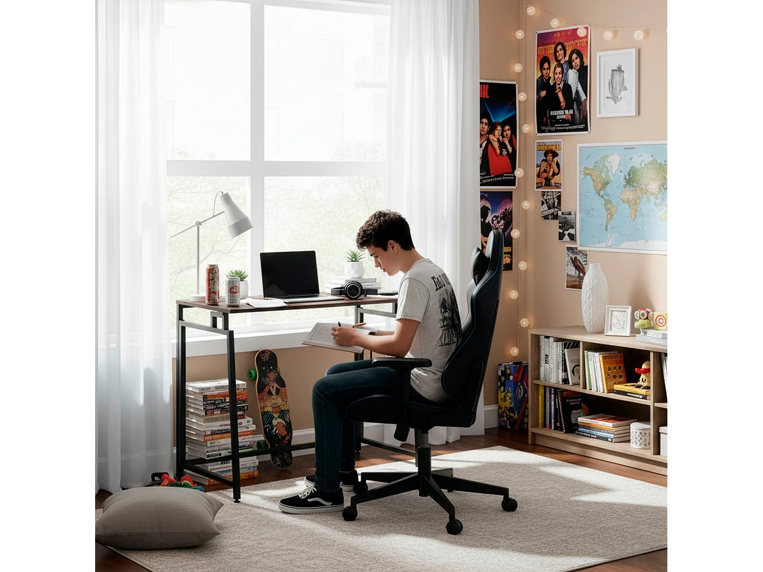 Bureau d'ordinateur pliable 80 cm – table de travail compacte aspect bois foncé