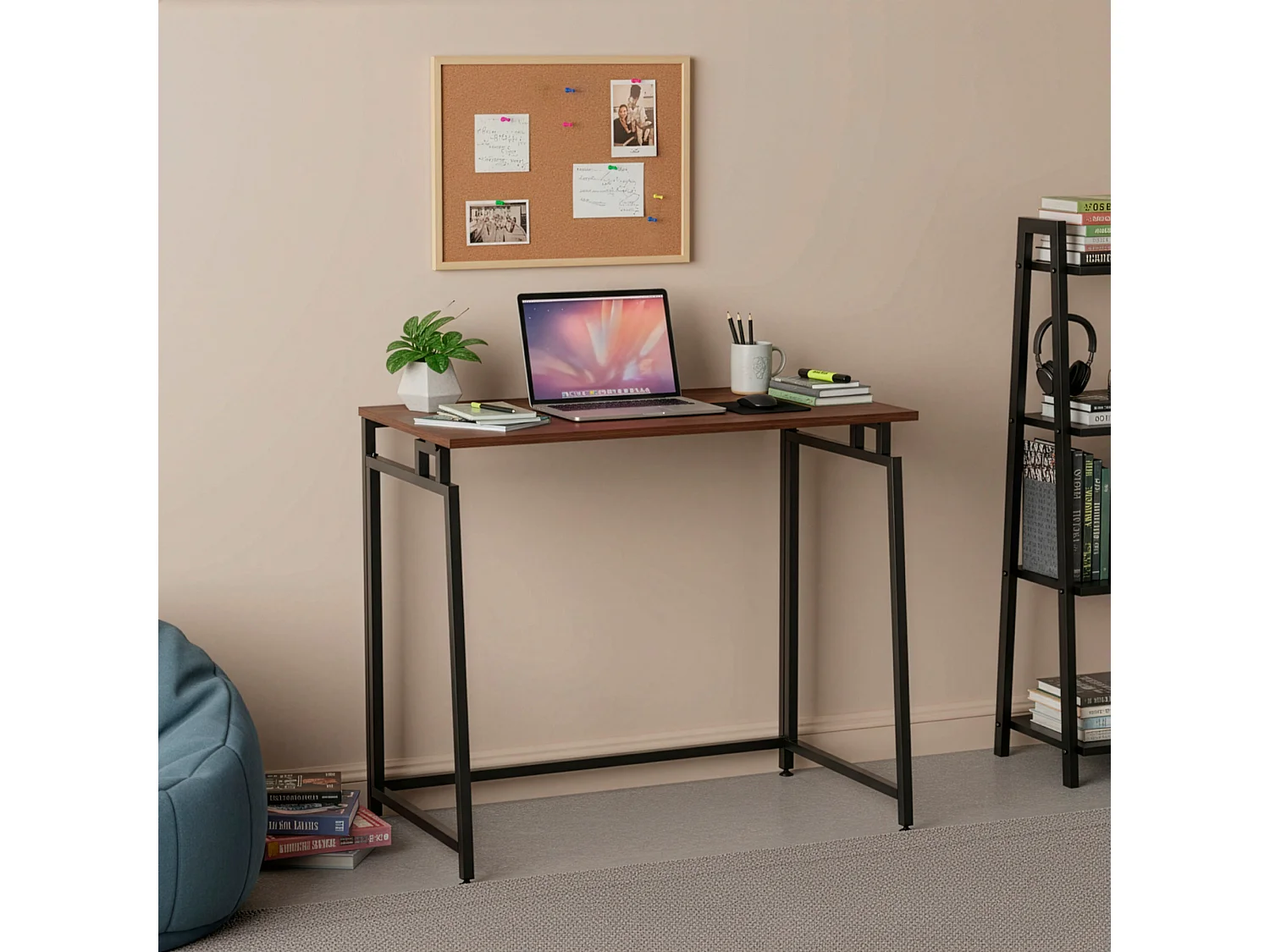 Bureau d'ordinateur pliable 80 cm – table de travail compacte aspect bois foncé