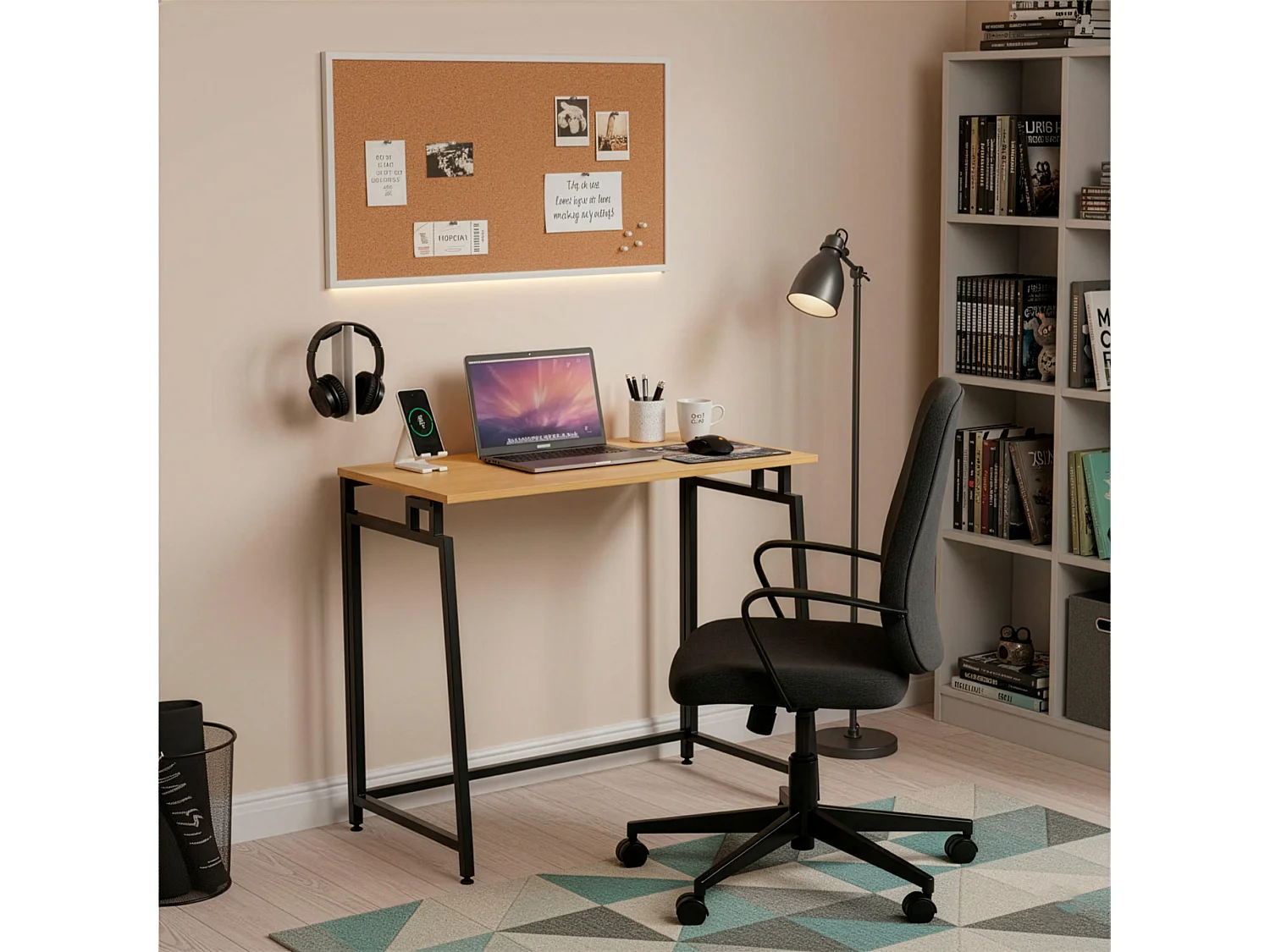 Bureau d'ordinateur pliable 80 cm – table de travail compacte aspect bois brun clair
