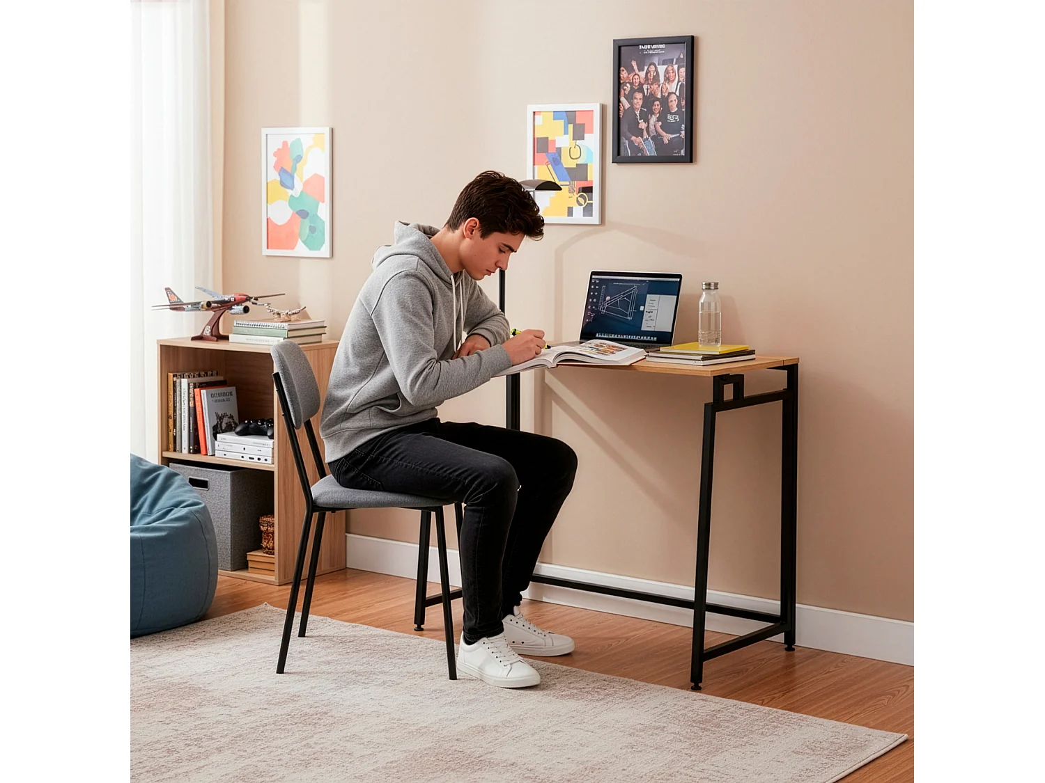 Bureau d'ordinateur pliable 80 cm – table de travail compacte aspect bois brun clair