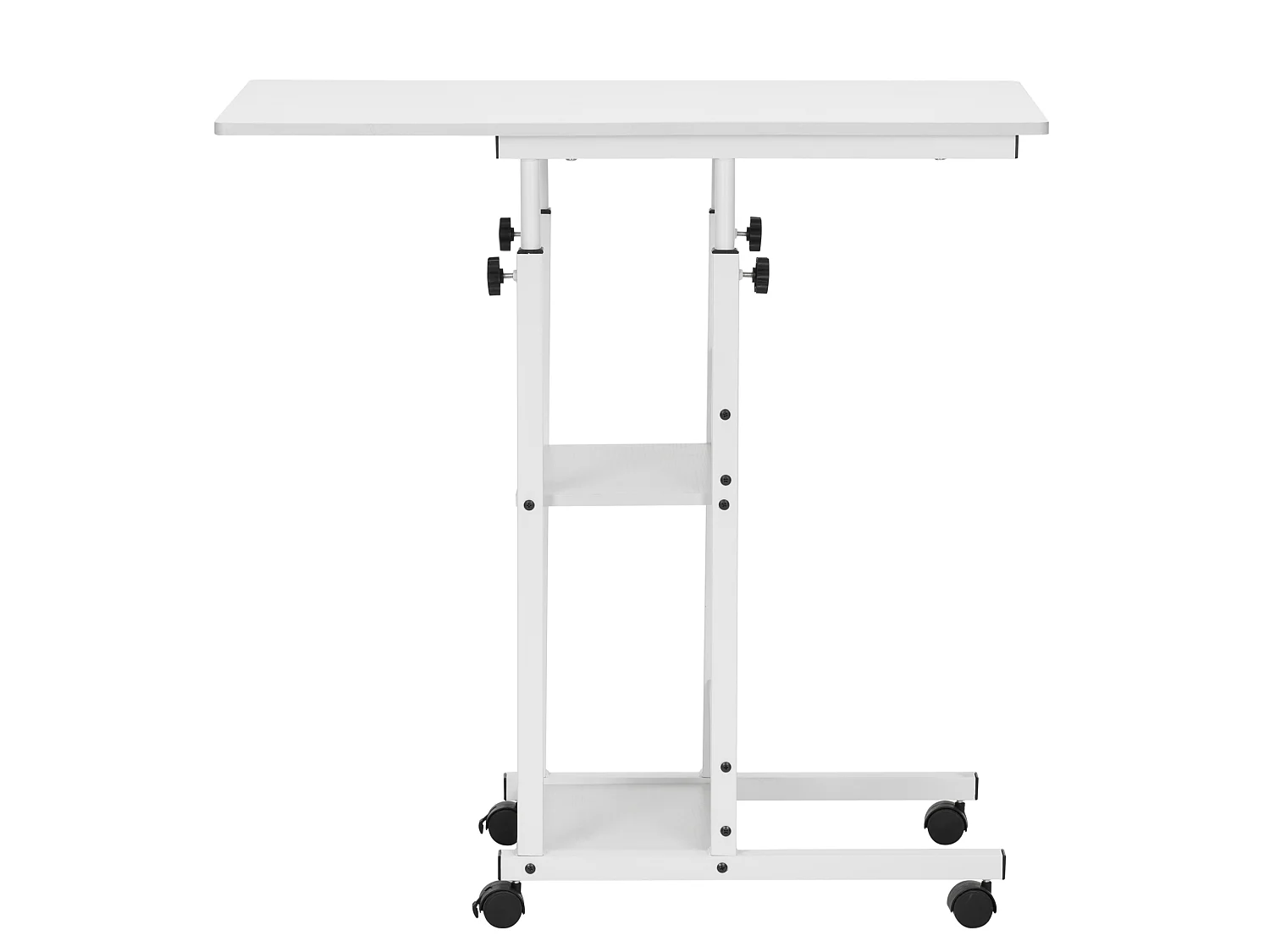 Table d'ordinateur portable mobile sur roulettes, réglable en hauteur 76–86 cm – blanche