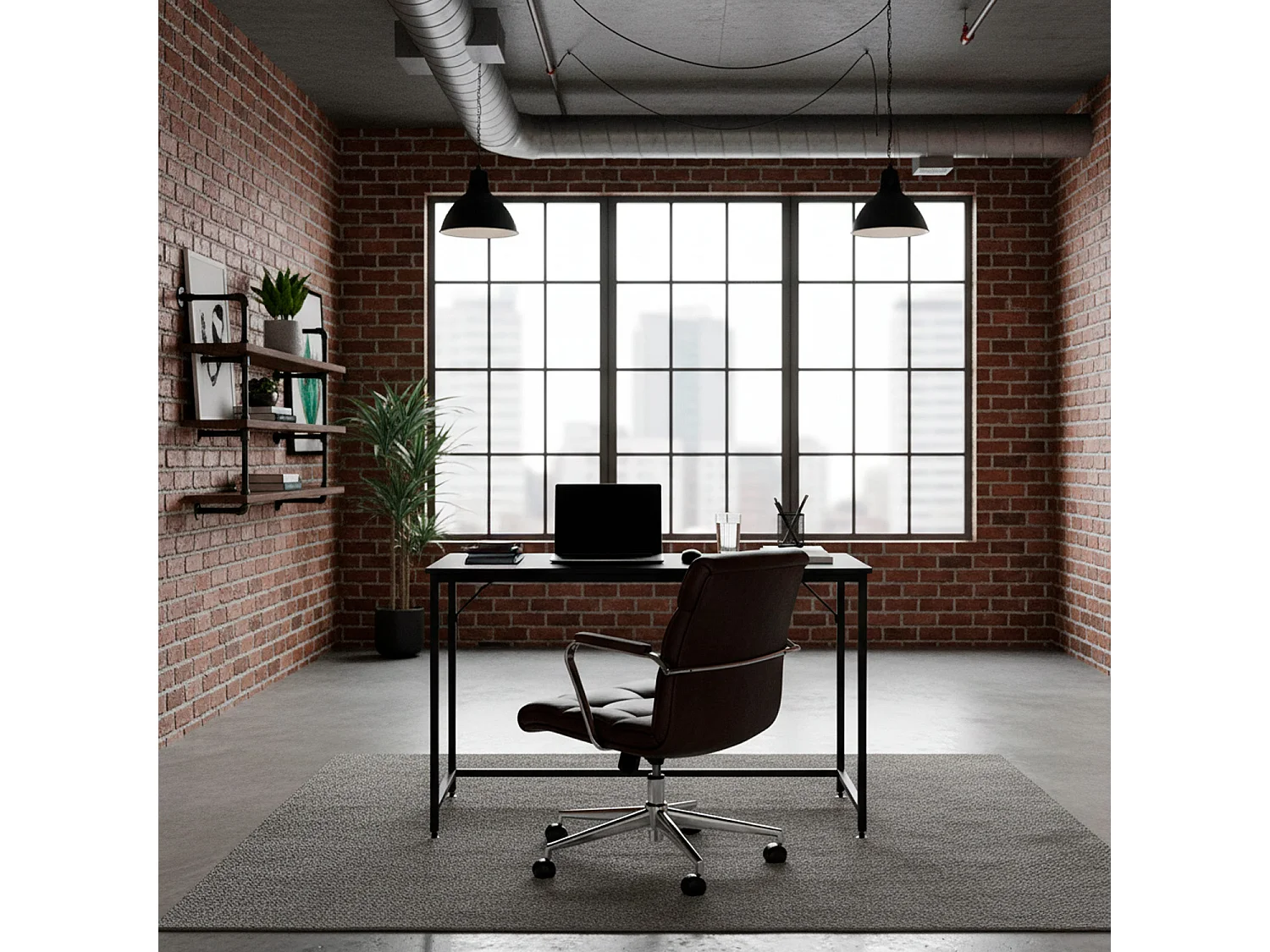 Bureau d'ordinateur moderne 100 × 50 × 76 cm – Table industrielle style loft, noire