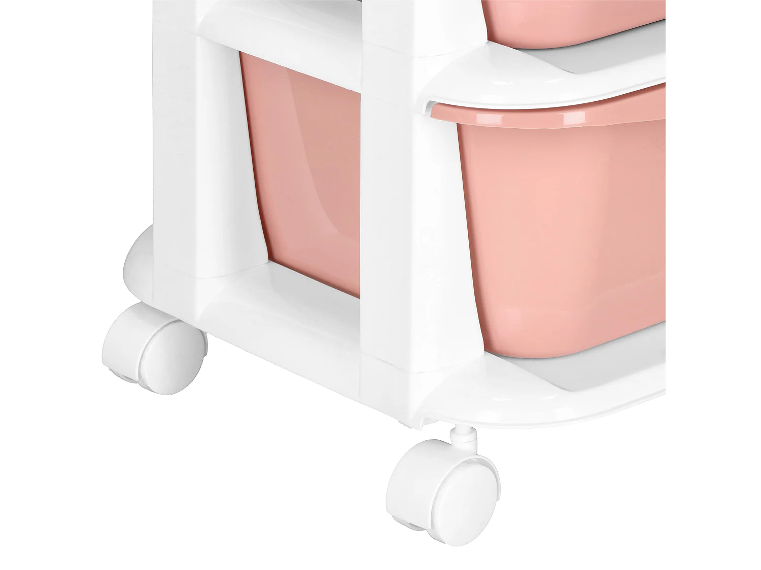 Étagère mobile à 5 tiroirs – meuble à roulettes pour jouets, rose et blanc