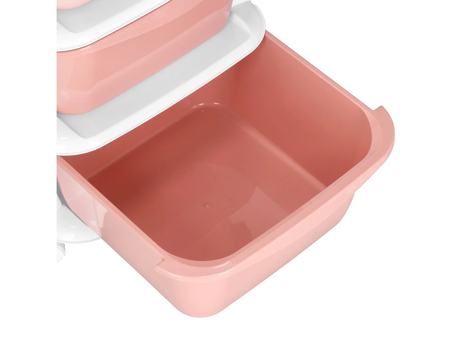 Étagère mobile à 4 tiroirs – meuble à roulettes pour jouets, rose et blanc