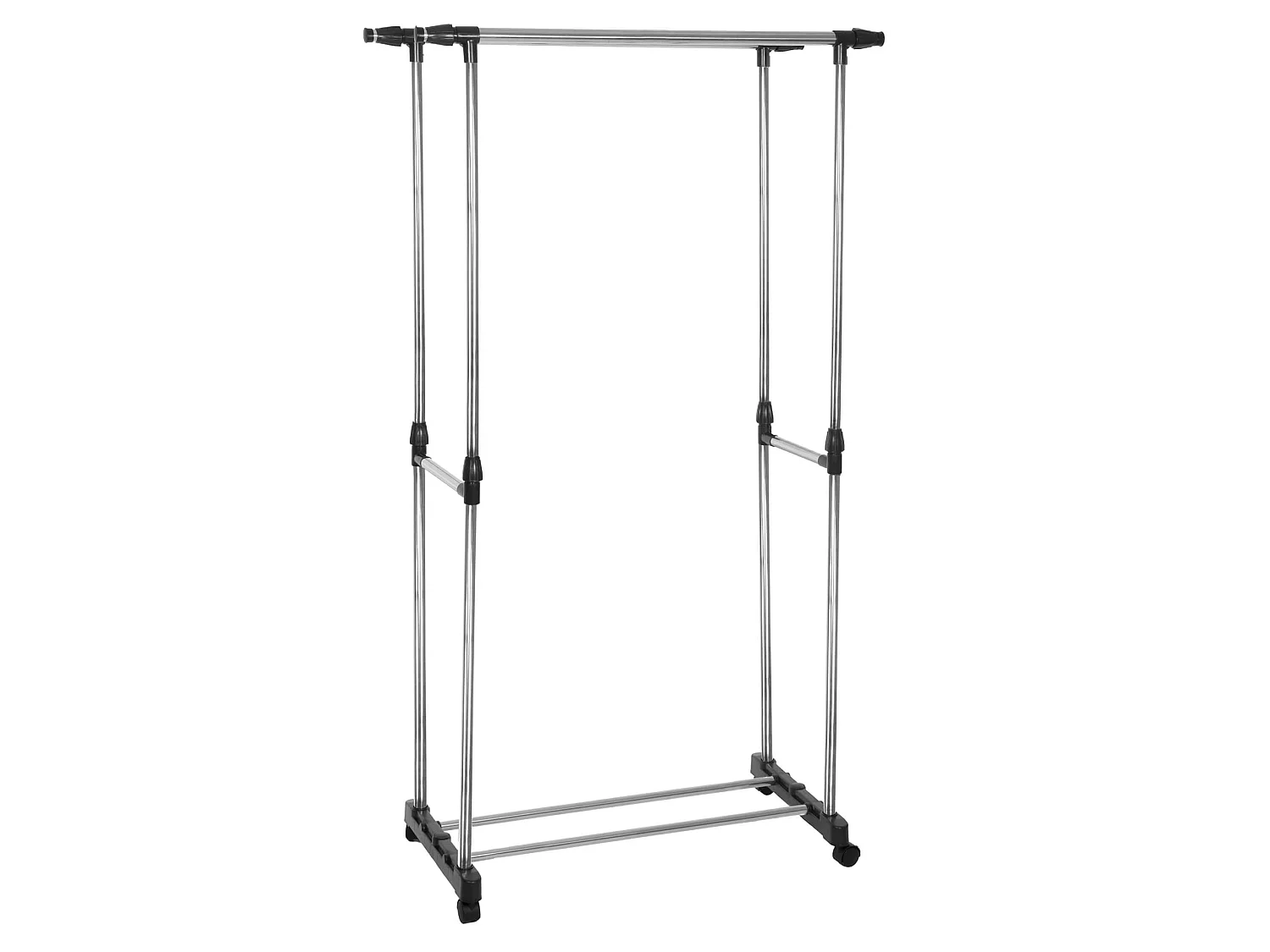 Appendiabiti con 2 barre e ripiano, con ruote, 90-155 cm