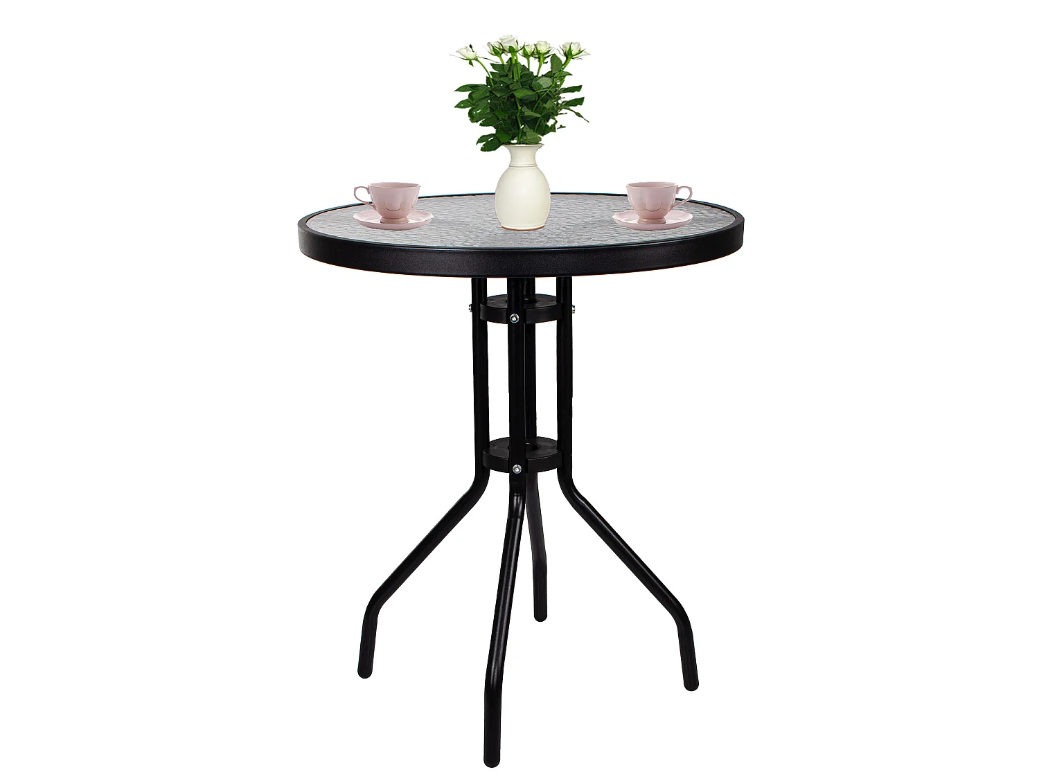Table ronde en métal avec plateau en verre pour balcon et jardin