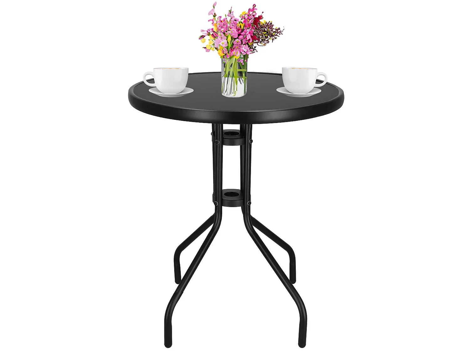 Table en métal avec plateau en verre, forme ronde, 60 x 70 cm