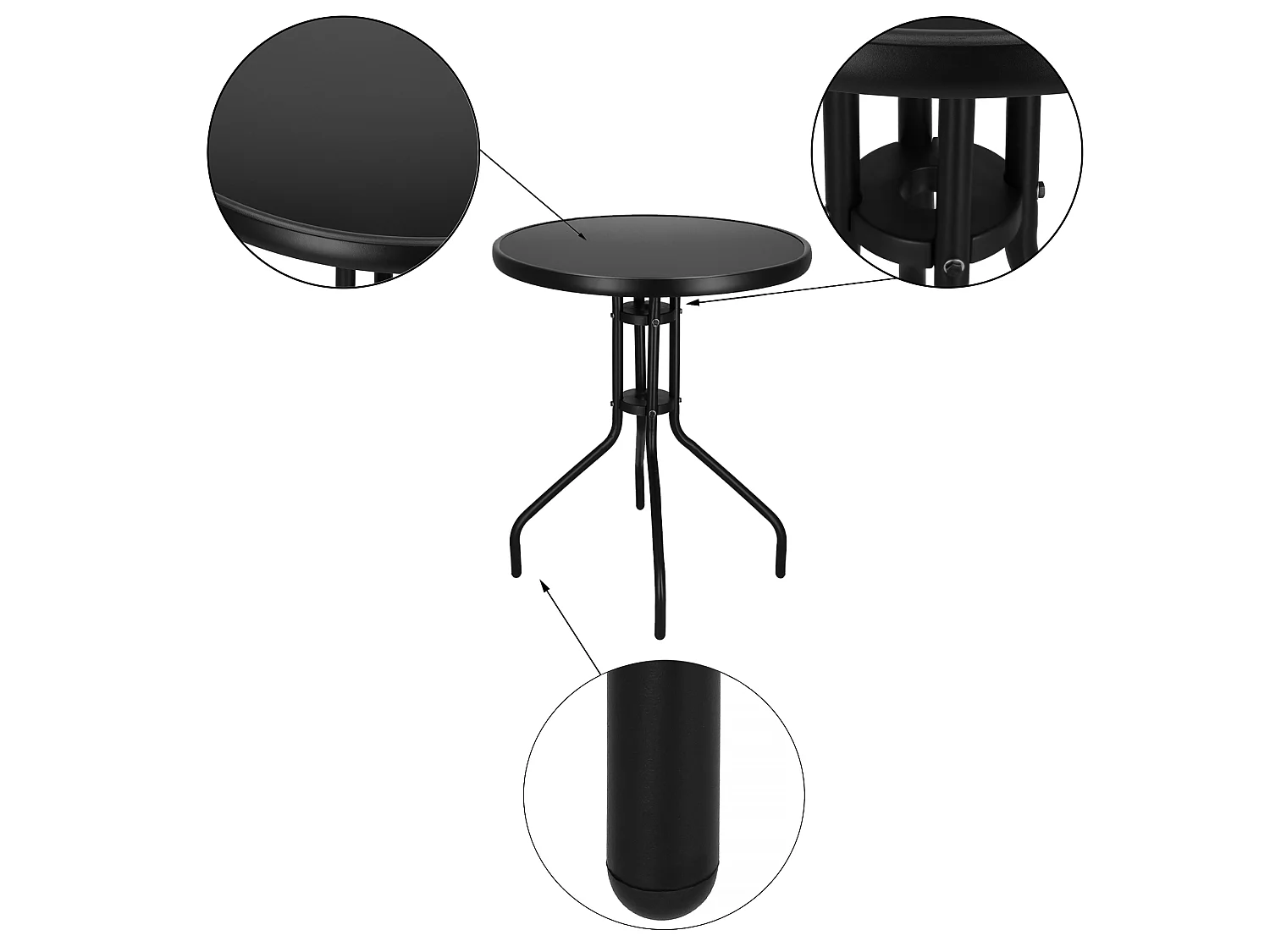 Table en métal avec plateau en verre, forme ronde, 60 x 70 cm