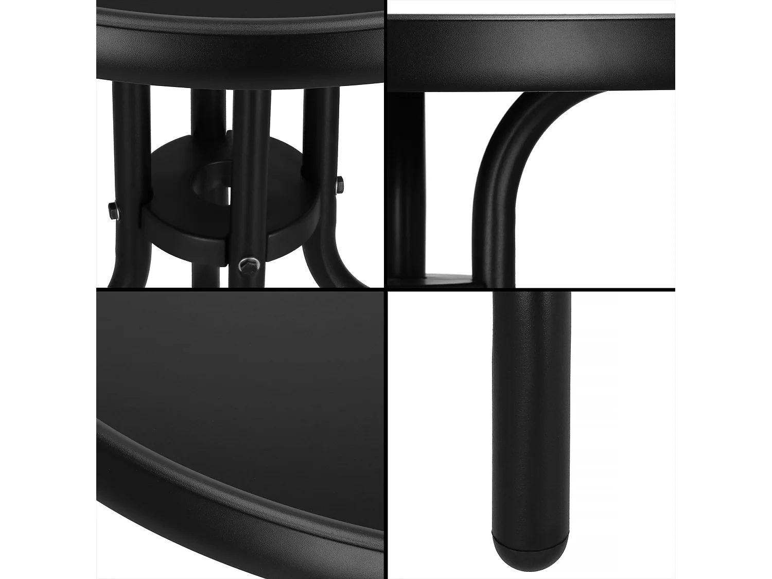 Table en métal avec plateau en verre, forme ronde, 60 x 70 cm