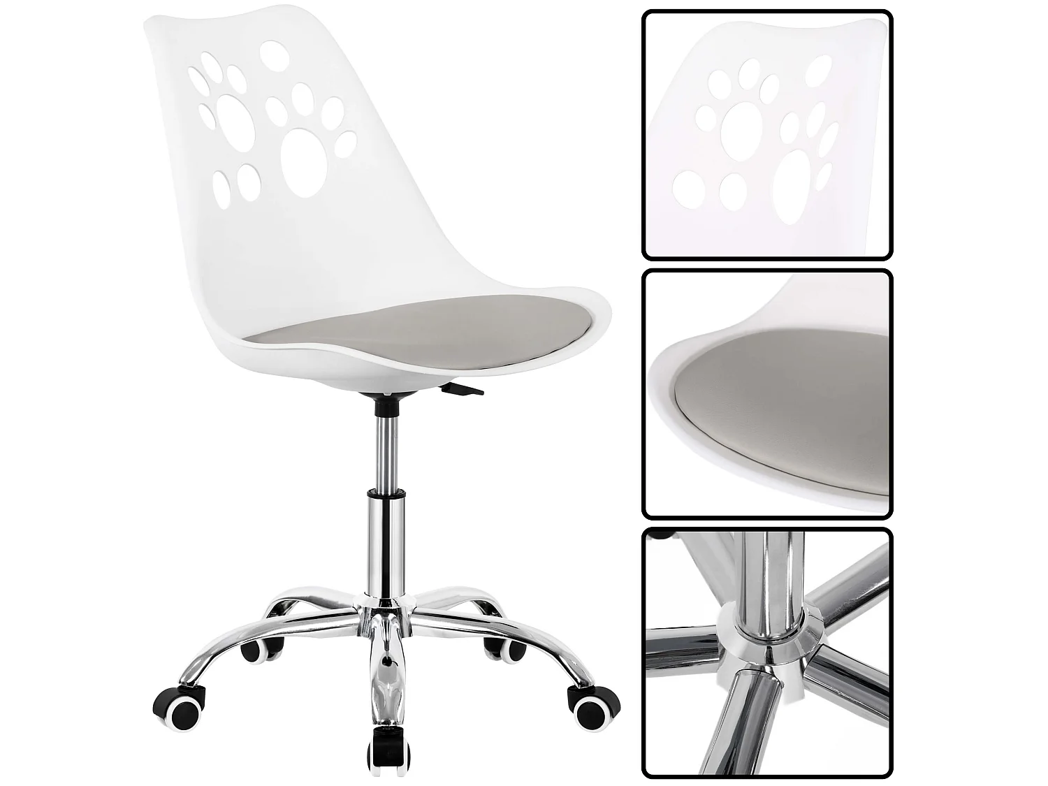 Chaise de bureau pour enfant – chaise de bureau pivotante avec réglage en hauteur, blanc-gris